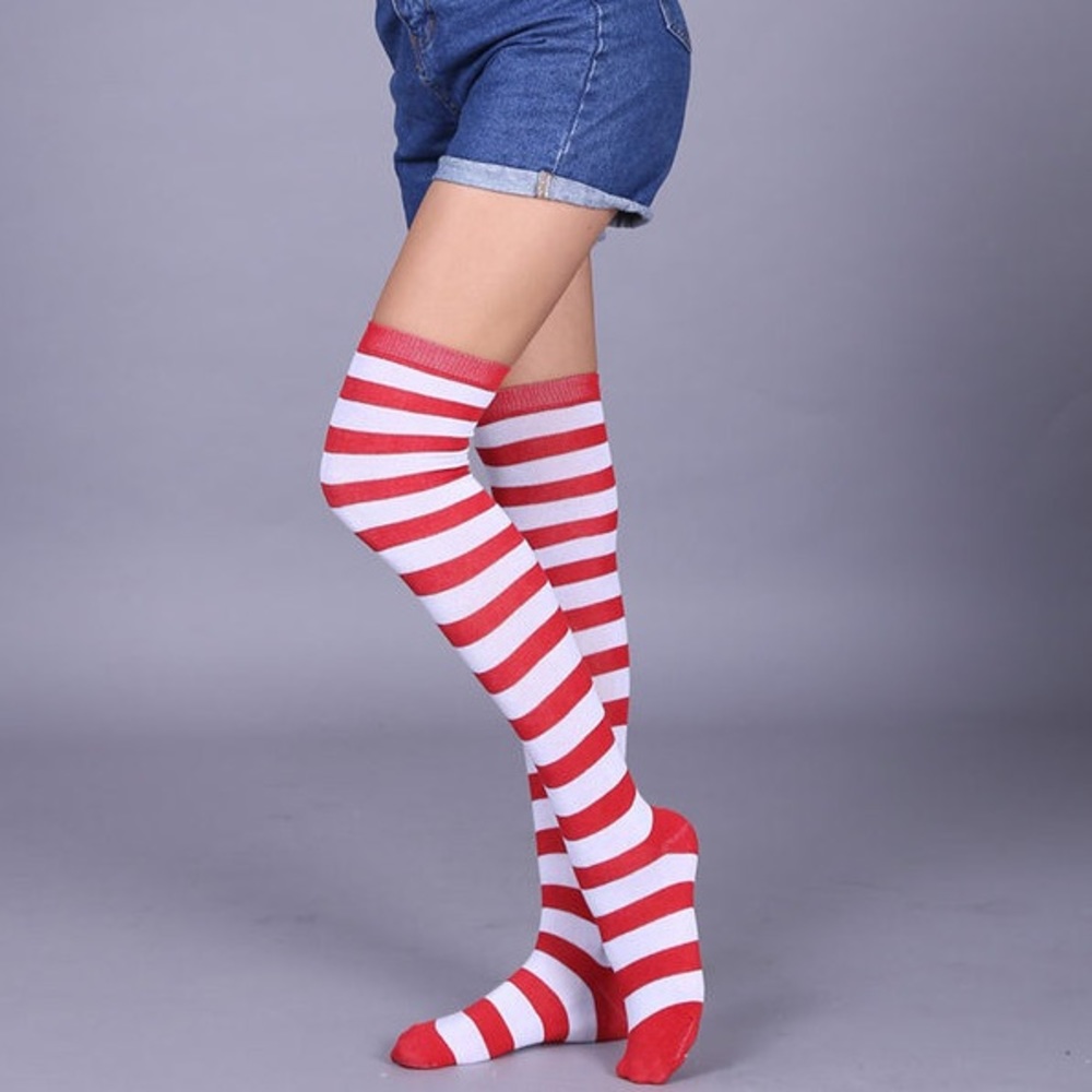 Red and White Striped Knee Socks